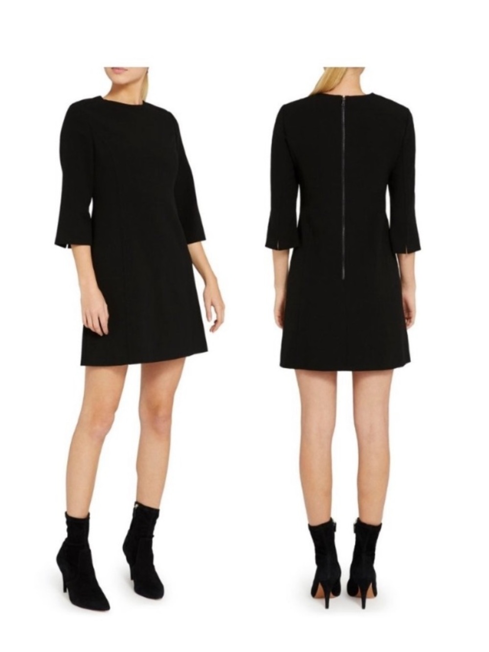 Alice + Olivia Black Bell Sleeve Sheath Dress with Ruffled Cuffs